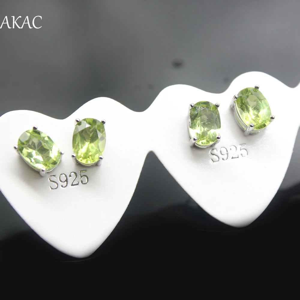 925 sterling silver Approx5*7mm natural peridot stud earrings wholesale