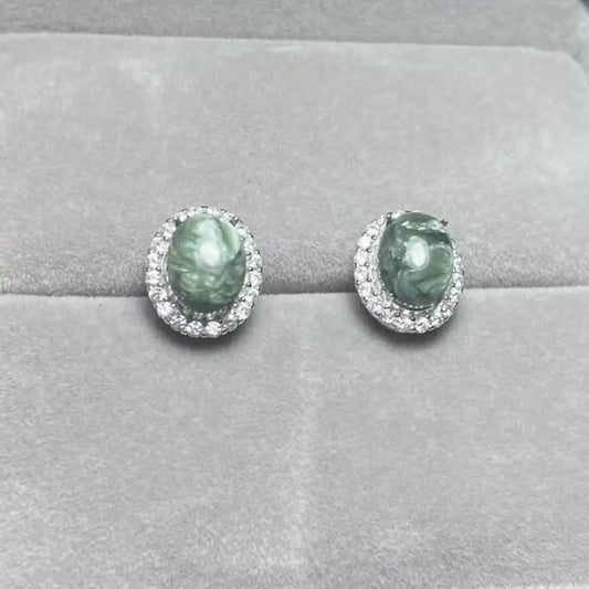 925 sterling silver Natural seraphinite Approx7*9mm stud earrings for women earrings