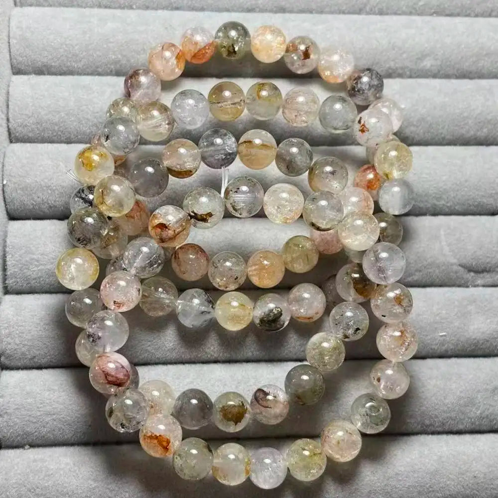 (92) 4 pulseras Cuentas de pulsera de cuarzo hematoide natural de aprox. 8-8,8 mm