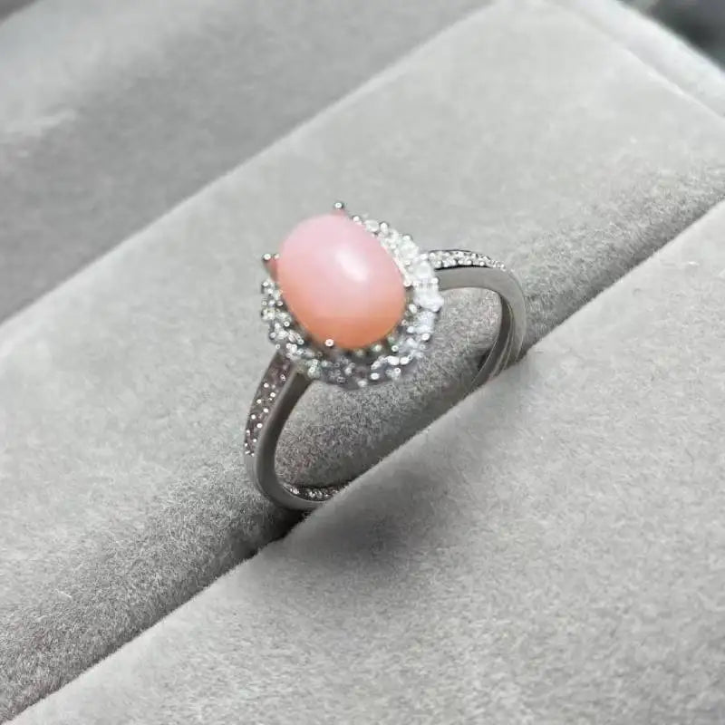 AKAC natural pink opal 925 sterling silver ring stone size approx6*8mm send randomly