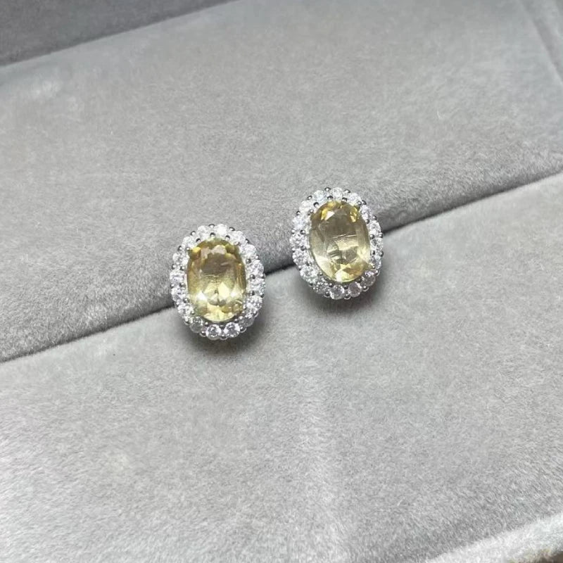 925 sterling silver Natural citrine quartz Approx5*7mm stud earrings for women earrings