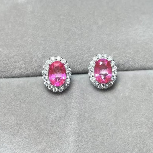 925 sterling silver with color treament Natural pink topaz Approx5*7mm stud earrings for women earrings