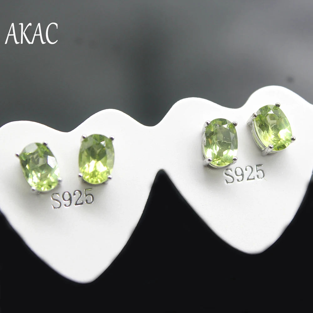 925 sterling silver Approx5*7mm  natural peridot stud earrings wholesale