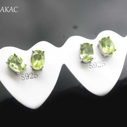 925 sterling silver Approx5*7mm  natural peridot stud earrings wholesale