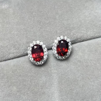 925 sterling silver  Natural red garnet  5*7mm  stud earrings for women earrings