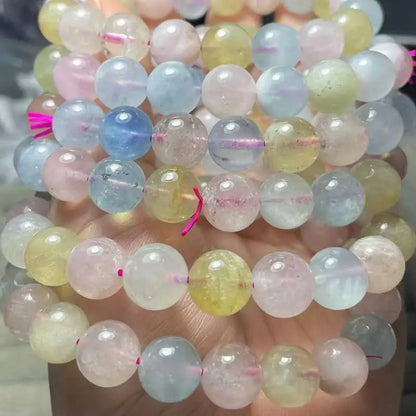 2 bracelets AKAC environ 10-10,8 mm perles de béryl morganite transparente naturelle avec quelques points noirs, vente en gros