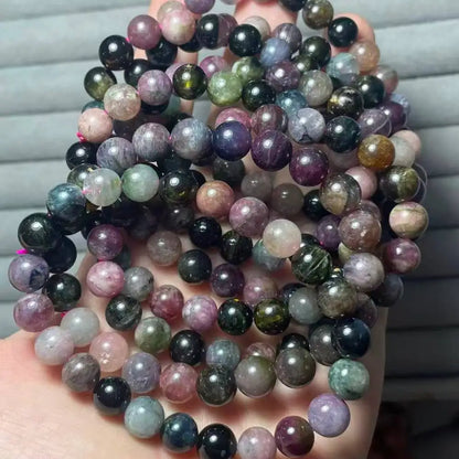 3bracelets AKAC approx8mm 100% natural  colorful tourmaline  bracelet beads