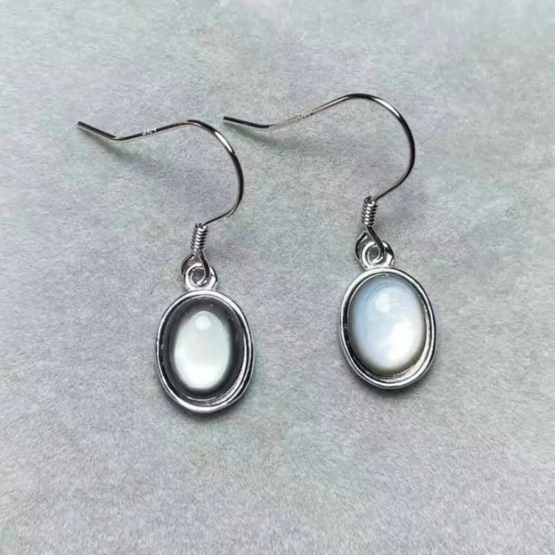 925 sterling silver Natural white black shell beads earrings Stone size approx7*9mm