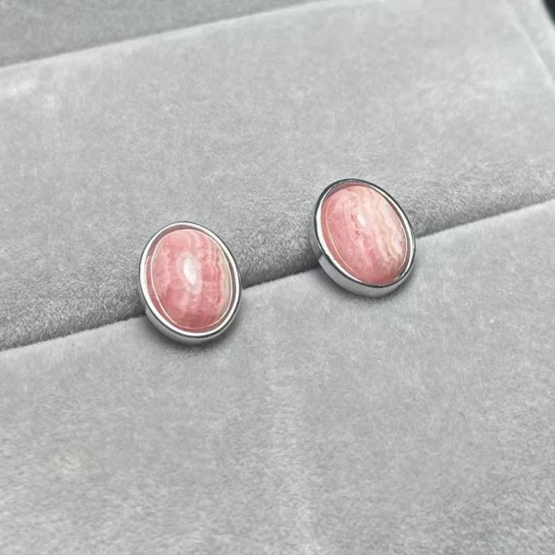925 sterling silver  Natural rhodochrosite Approx7*9mm  stud earrings for women earrings