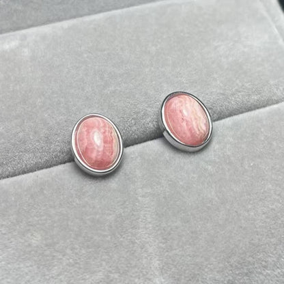 925 sterling silver  Natural rhodochrosite Approx7*9mm  stud earrings for women earrings