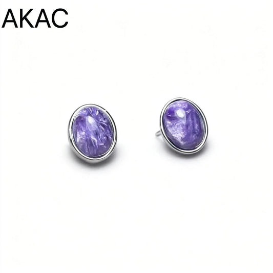 925 sterling silver  Natural charoite Approx7*9mm  stud earrings for women earrings