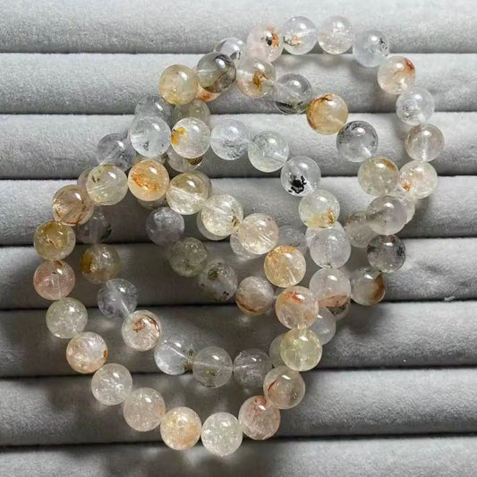 (70) Liquidation 4 bracelets comme sur la photo, perles de bracelet en quartz hématoïde naturel d'environ 10 mm