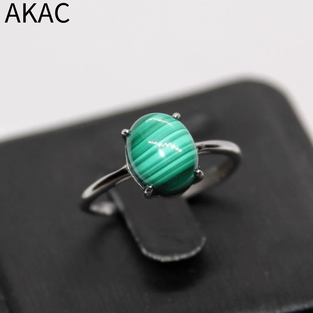 AKAC natural green malachite 925 sterling silver ring stone size approx8*10mm send randomly