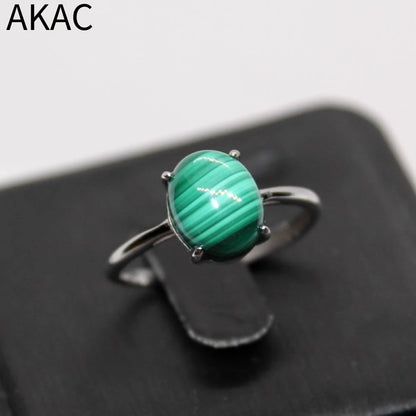 AKAC natural green malachite 925 sterling silver ring stone size approx8*10mm send randomly