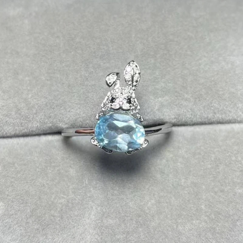 AKAC 925 sterling silver approx6*8mm natural  quartz adjustable ring
