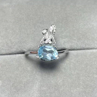 AKAC 925 sterling silver approx6*8mm natural  quartz adjustable ring