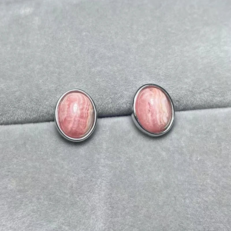 925 sterling silver  Natural rhodochrosite Approx7*9mm  stud earrings for women earrings