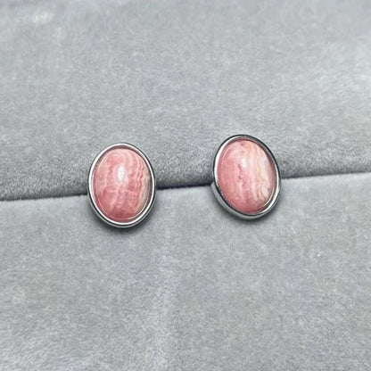 925 sterling silver  Natural rhodochrosite Approx7*9mm  stud earrings for women earrings