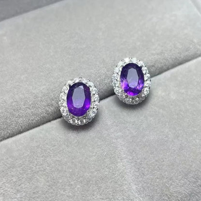 925 sterling silver  Natural amethyst  Approx5*7mm  stud earrings for women earrings