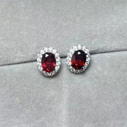 925 sterling silver  Natural red garnet  5*7mm  stud earrings for women earrings