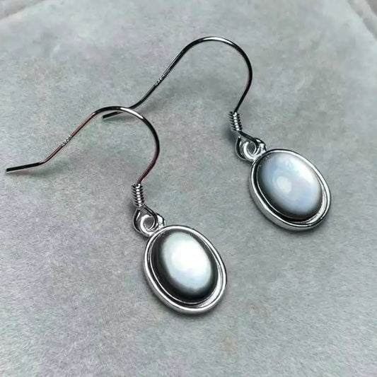 925 sterling silver Natural white black shell beads earrings Stone size approx7*9mm