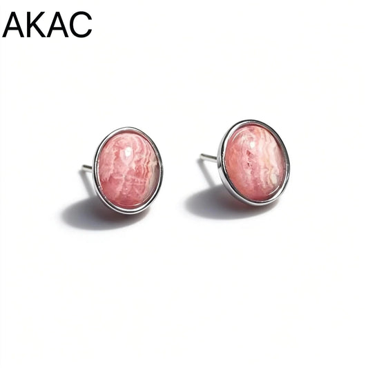 925 sterling silver  Natural rhodochrosite Approx7*9mm  stud earrings for women earrings