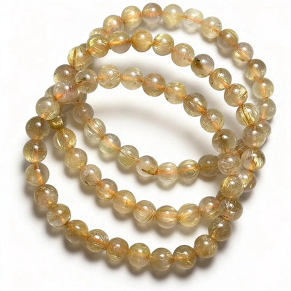 3bracelets (24) 7-7.8mm natural golden rutile quartz bracelet beads  AKAC