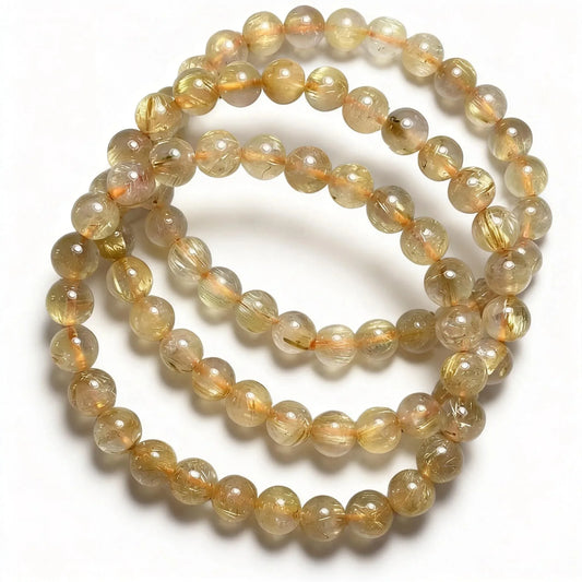 3bracelets (24) 7-7.8mm natural golden rutile quartz bracelet beads  AKAC