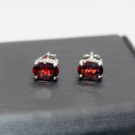 925 sterling silver Approx 5*7mm  natural red garnet stud earrings  wholesale