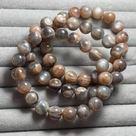 (118) 3 Bracelets en pierre de soleil naturelle noire et dorée d'environ 10-11 mm, vente en gros AKAC