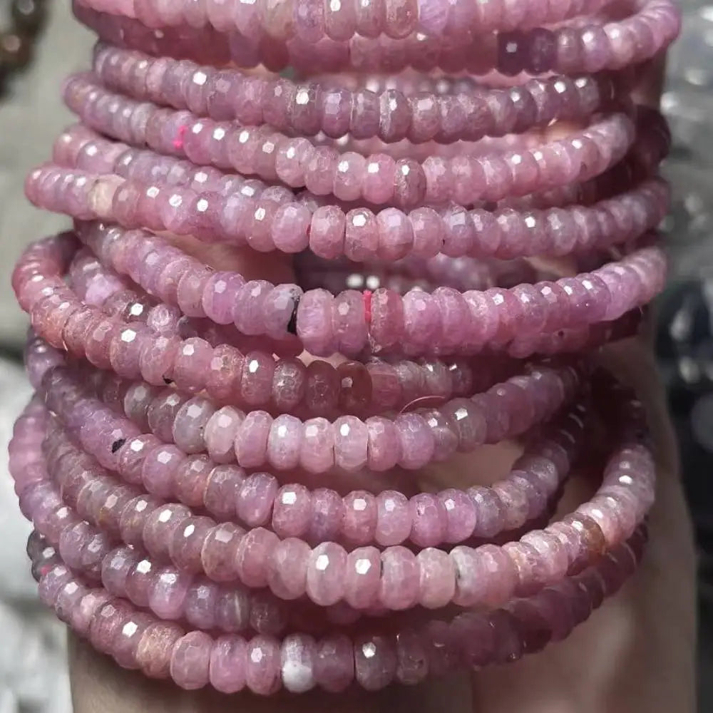 1 bracelet composé de perles rondelles facettées en rubis naturel d'environ 2-3,5 x 4-6 mm