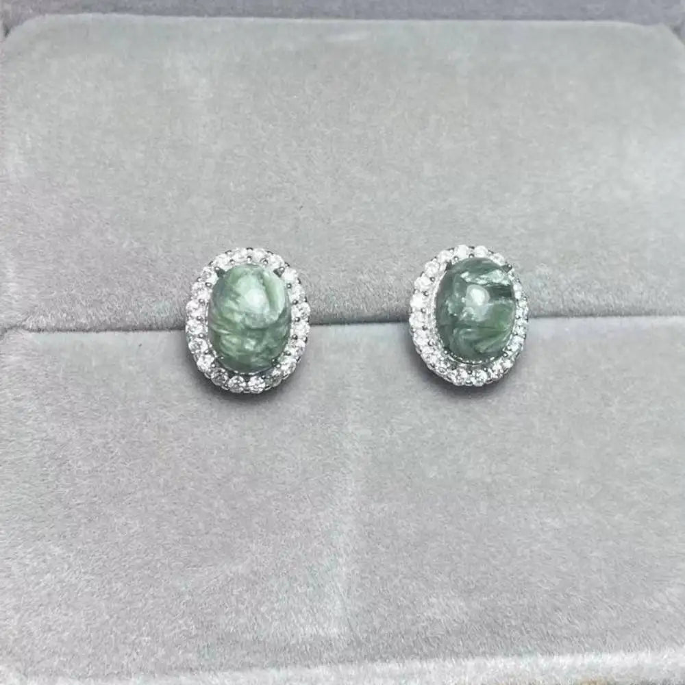 925 sterling silver  Natural seraphinite Approx7*9mm  stud earrings for women earrings