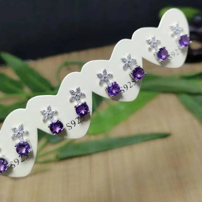 5pairs natural topaz/ peridot/ amethyst/ citrine/ red garnet white copper stud earrings wholesale