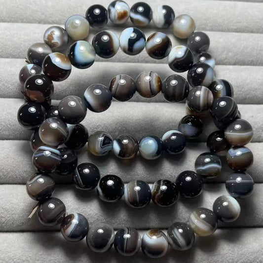 (43) 3 Bracelets en agate noire naturelle d'environ 10 mm, vente en gros AKAC