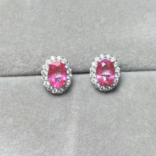 925 sterling silver  with color treament Natural pink topaz Approx5*7mm  stud earrings for women earrings