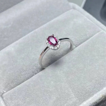 925 sterling silver AKAC  natural purple garnet adjustable ring Approx4*6mm