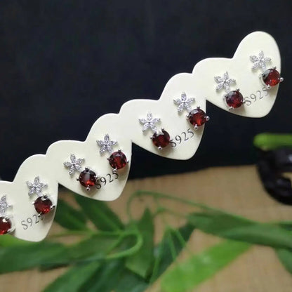 5pairs natural topaz/ peridot/ amethyst/ citrine/ red garnet white copper stud earrings wholesale