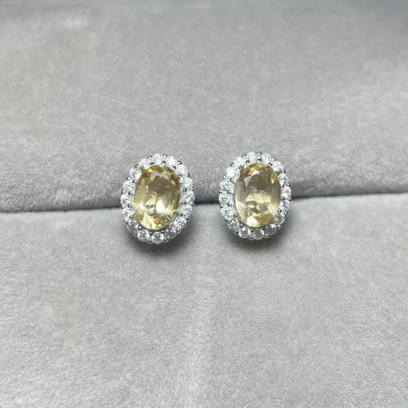 925 sterling silver  Natural citrine quartz  Approx5*7mm  stud earrings for women earrings