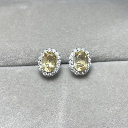 925 sterling silver  Natural citrine quartz  Approx5*7mm  stud earrings for women earrings