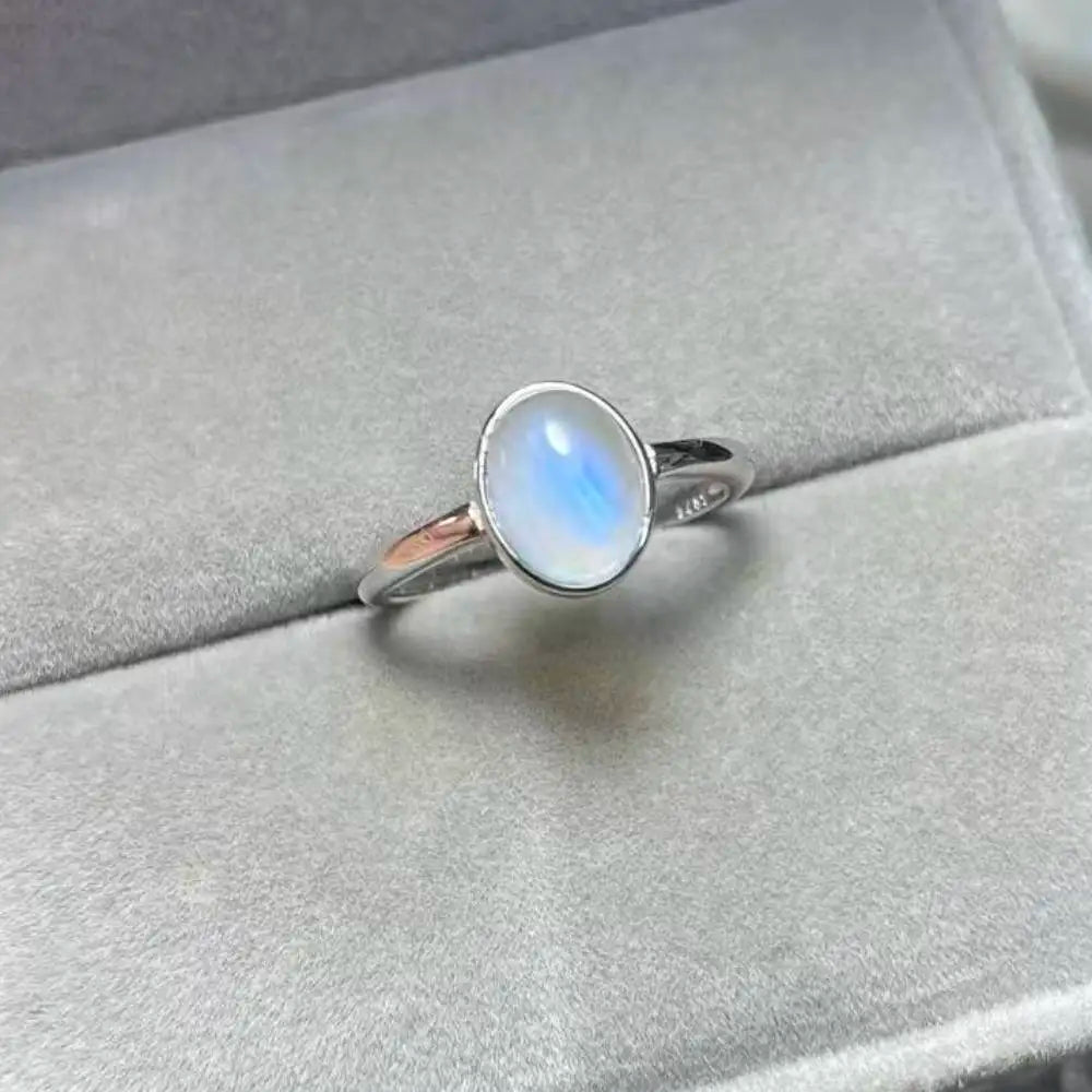 AKAC 925sterling silver approx7*9mm natural SRI LANKA moonstone  adjustable ring