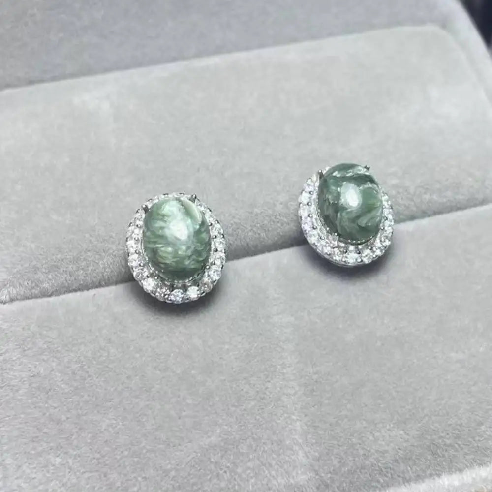 925 sterling silver  Natural seraphinite Approx7*9mm  stud earrings for women earrings