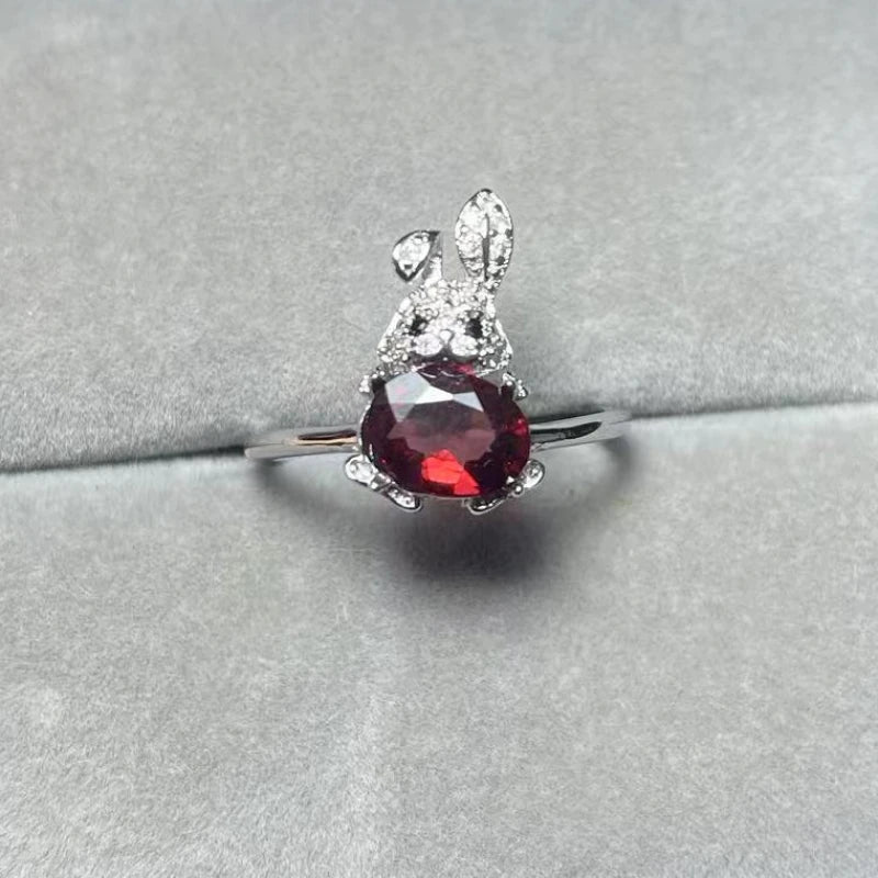 AKAC 925 sterling silver approx6*8mm natural  quartz adjustable ring