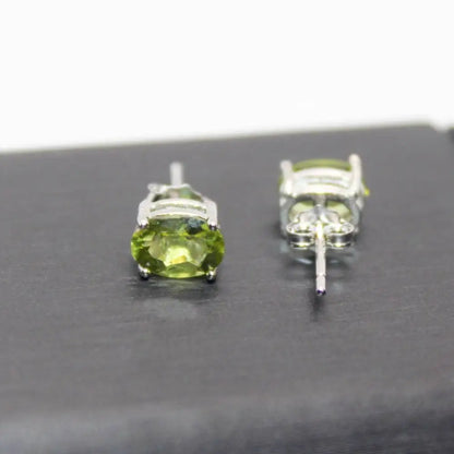 925 sterling silver Approx5*7mm  natural peridot stud earrings wholesale