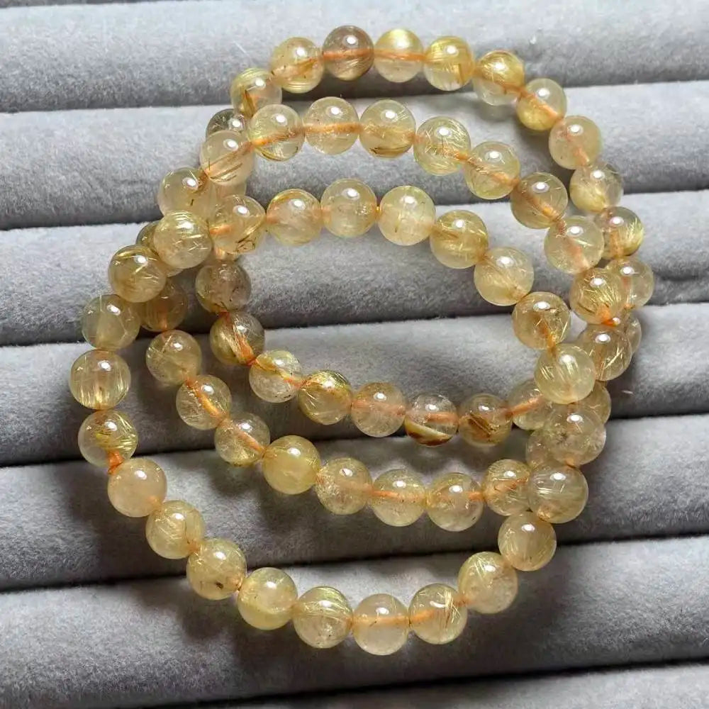 3bracelets (24) 7-7.8mm natural golden rutile quartz bracelet beads  AKAC