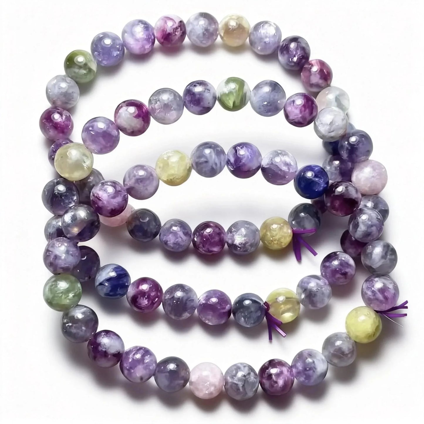 (54) 3 Bracelets avec perles de lépidolite de couleurs mélangées de 8 mm