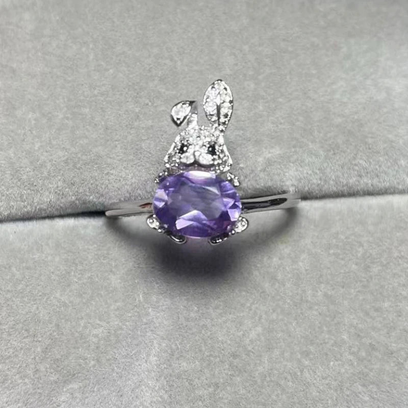 AKAC 925 sterling silver approx6*8mm natural  quartz adjustable ring