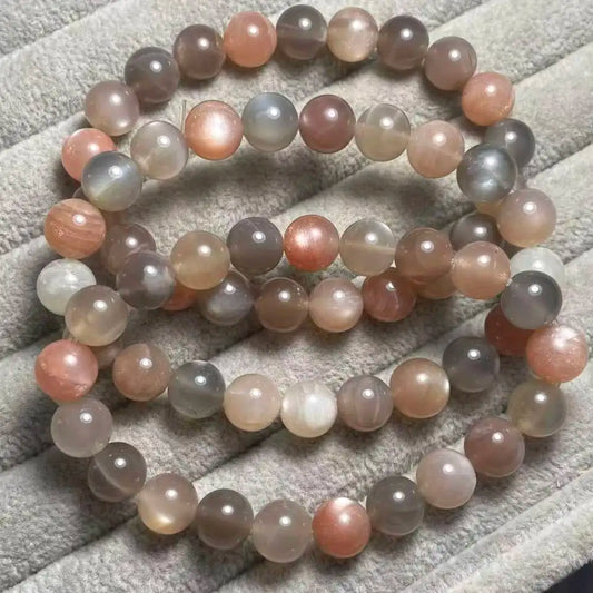 (115) 3 bracelets en liquidation, bracelet en pierre de lune naturelle colorée d'environ 9 ± 0,3 mm, vente en gros