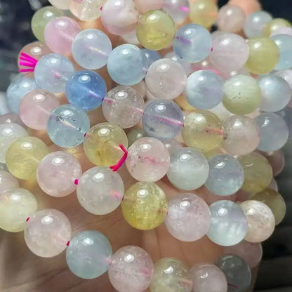 2 bracelets AKAC environ 10-10,8 mm perles de béryl morganite transparente naturelle avec quelques points noirs, vente en gros