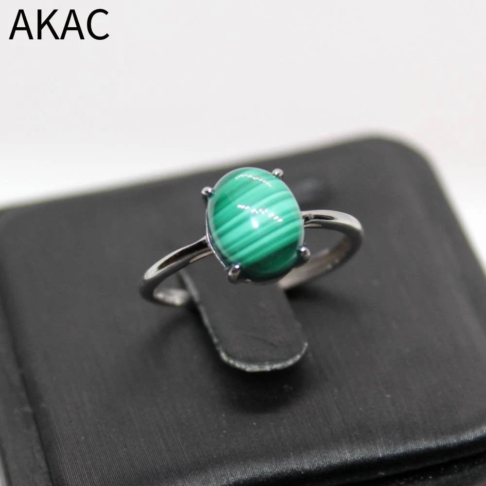 AKAC natural green malachite 925 sterling silver ring stone size approx8*10mm send randomly