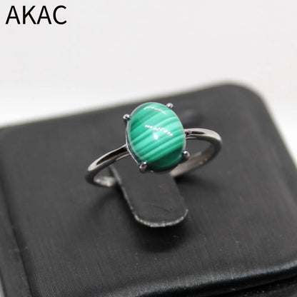 AKAC natural green malachite 925 sterling silver ring stone size approx8*10mm send randomly